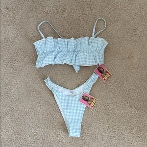 Blue gingham strawberry milk mob bikini